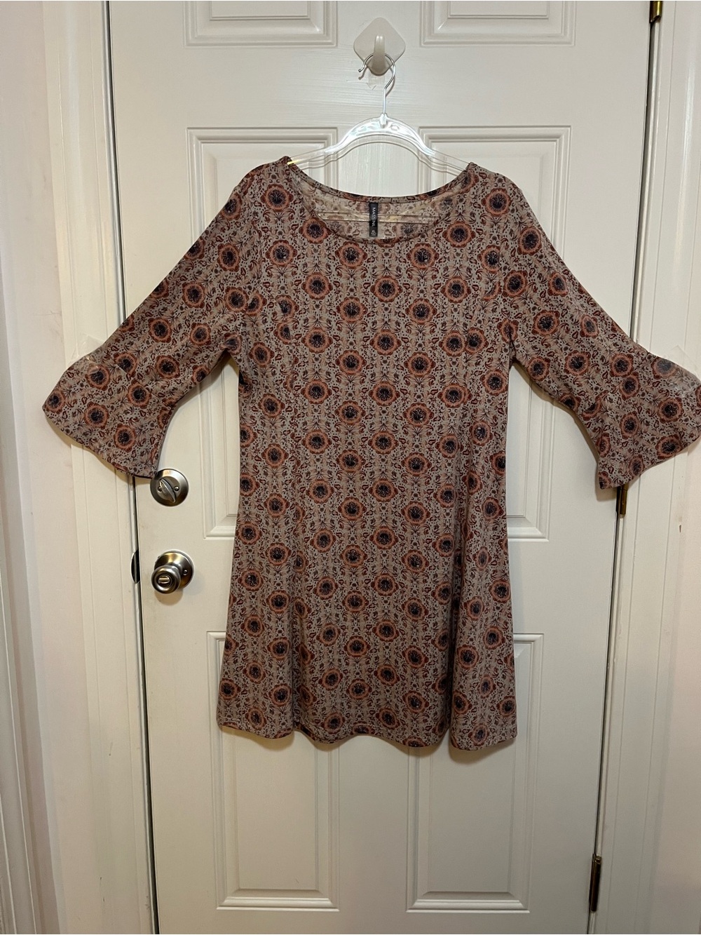 Massini Brown Floral Medallion Bell-Sleeve Tunic